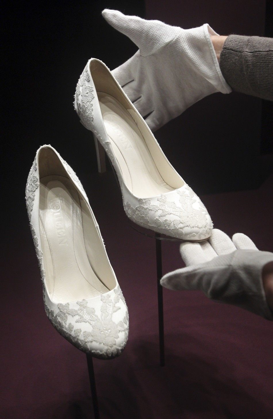 The bridal shoes of Britain039s Catherine, Duchess of Cambridge are seen at Buckingham Palace in London