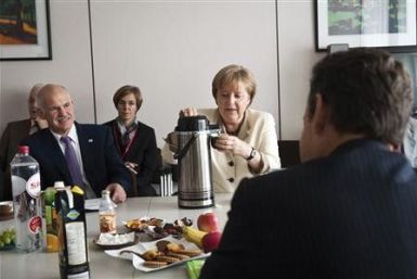 Chancellor of Germany Angela Merkel and Greek Prime Minister George Papandreou
