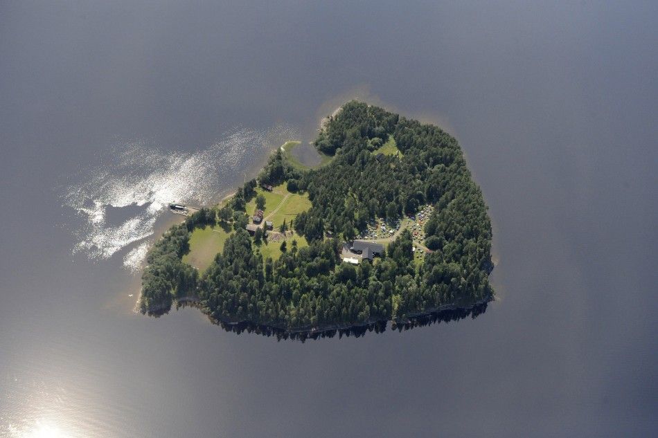 An aerial view shows Utoeya island