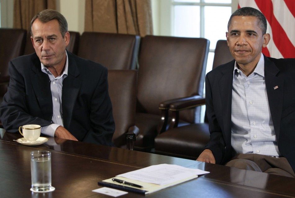 U.S. President Barack Obama R and House Speaker John Boehner R-OH