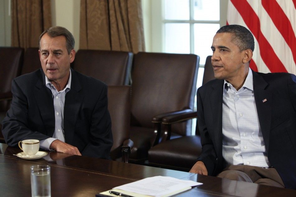 U.S. President Barack Obama R and House Speaker John Boehner R-OH