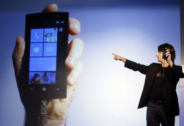 Microsoft's VP for Windows Phone Program Management Joe Belfiore presents &quot;Windows phone 7.&quot; Microsoft showed a strong quarter, but has not built a strong presence in the mobile sector.