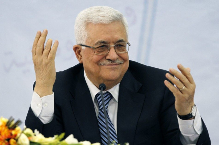 Palestinian President Mahmoud Abbas gestures during a PLO central committee meeting in Ramallah