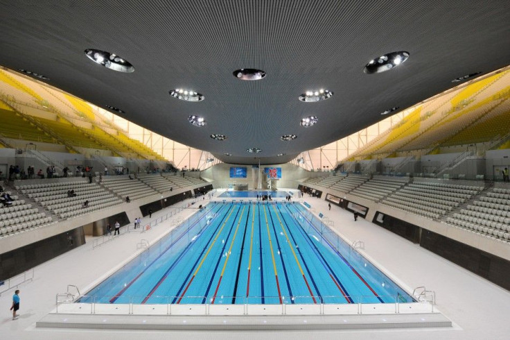 The London 2012 Olympics Aquatics Centre is seen at the Olympic Park site, in east London