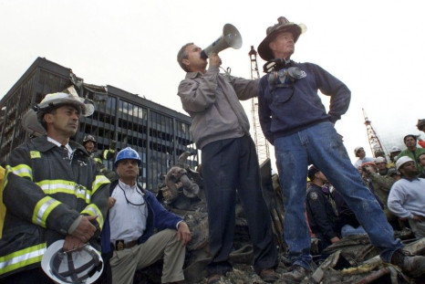 A September 14, 2001 file photo shows President Bush at the scene of the World Trade Center