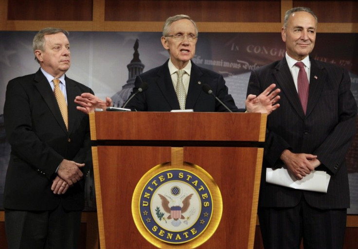 Senate Majority Leader Harry Reid speaks at a news conference in Washington