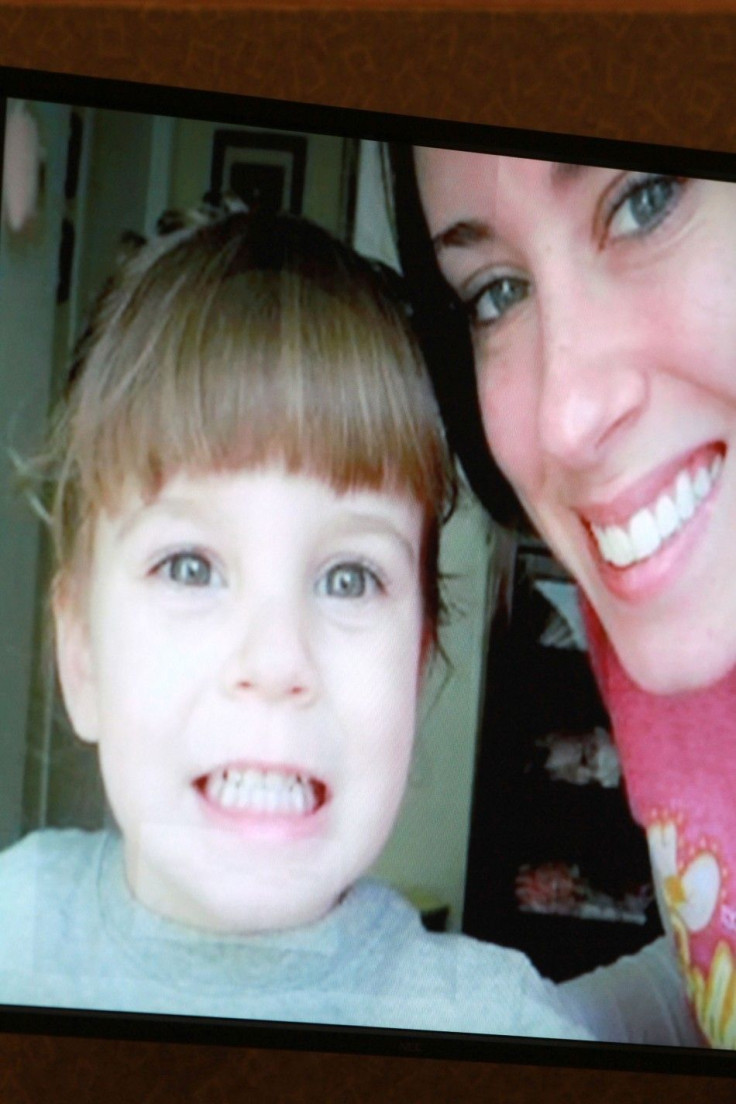 An image shows the late 2-year-old Caylee Anthony with her mother Casey at the Orange County Courthouse in Orlando Florida