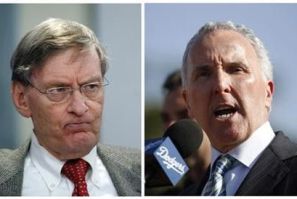 Major League Baseball commissioner Bud Selig (L) and Los Angeles Dodgers owner Frank McCourt are shown in this combination of file photos
