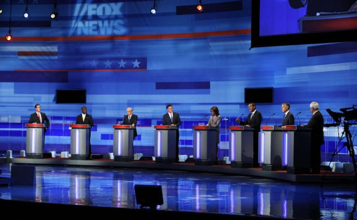U.S. Republican presidential candidates attend a debate in Ames