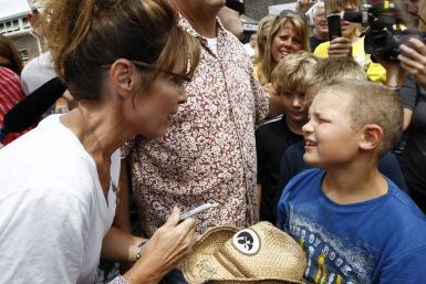 Former Governor of Alaska Sarah Palin greets people during a visit to the Iowa State Fair in Des Moines