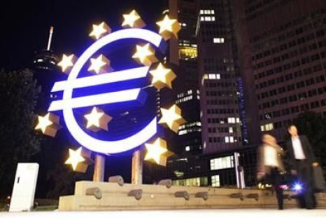 A sculpture showing the euro currency sign is seen in front of the European Central Bank  headquarters in Frankfurt