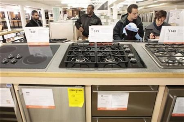 File image of shoppers looking at durable goods appliances at a Home Depot store in New York