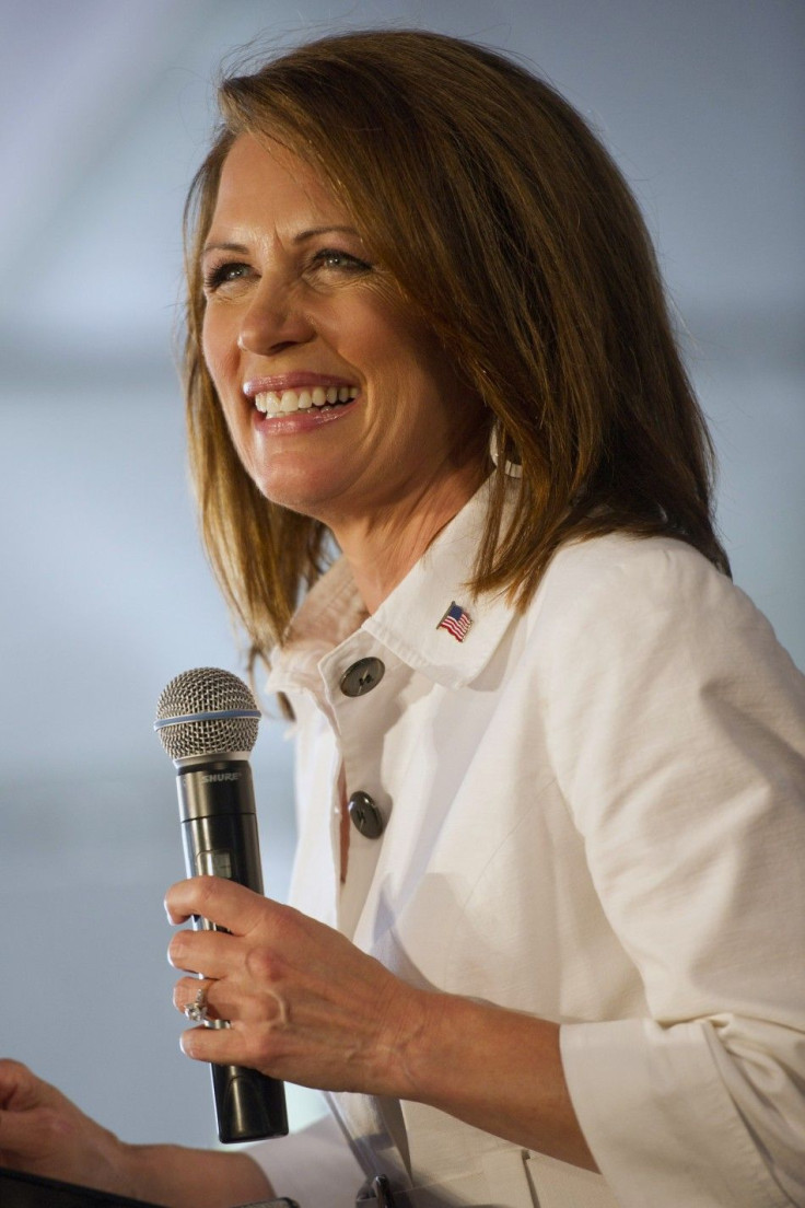 Republican U.S. presidential candidate Bachmann speaks during the Iowa straw poll in Ames