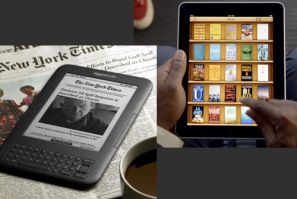 Amazon.com Inc.'s third generation Kindle (left) and Apple Inc.'s iPad