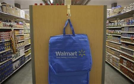 Shelves sit stocked in a new Walmart Express store in Chicago