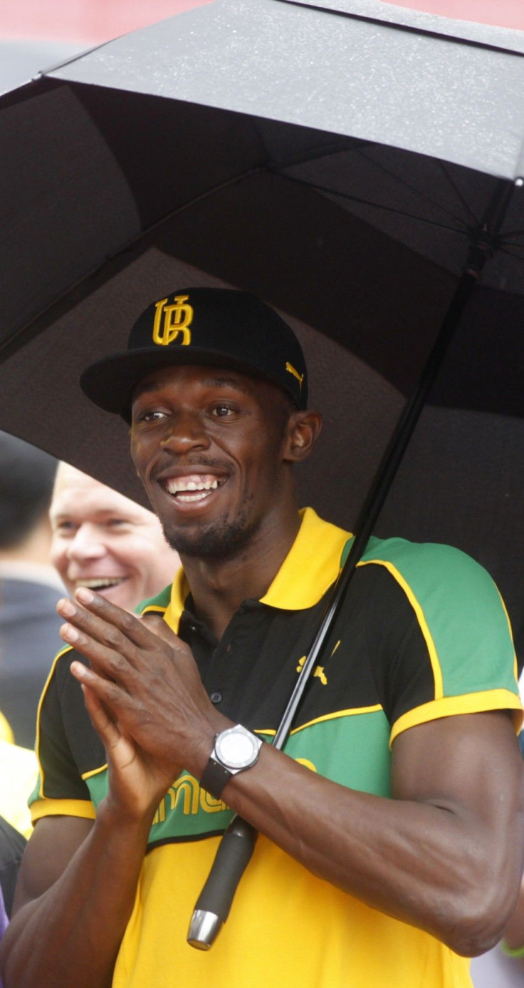 World and Olympic champion Bolt of Jamaica attends an event for his fans held by a shoemaker in Daegu