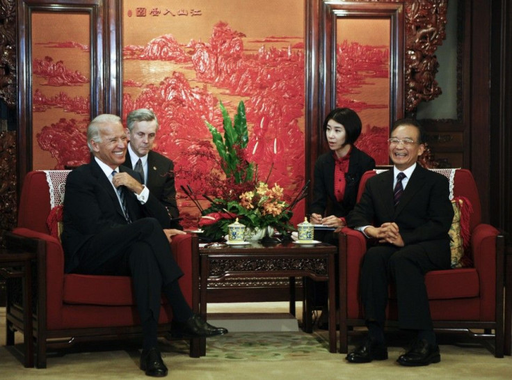 U.S. Vice President Biden and China&#039;s Premier Wen smile during their meeting at Zhongnanhai leadership compound in Beijing