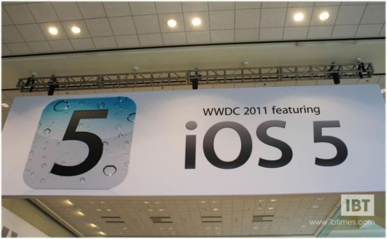 iOS 5 banner displayed at Apple Worldwide Developers Conference 2011 in San Francisco, California
