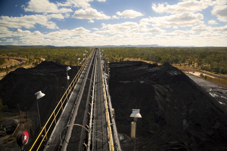 Handout photograph of handling and processing equipment operating above a coal stockpile at Macarthur Coal&#039;s Coppabella mine