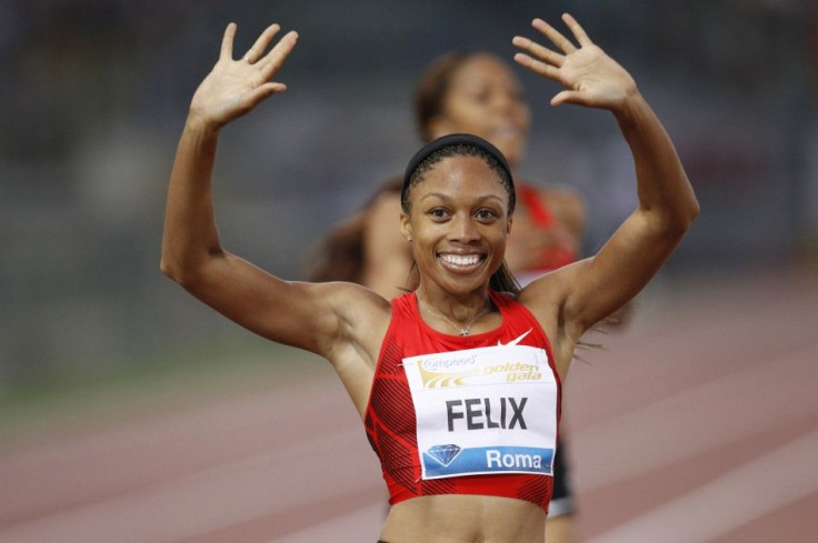Felix of the U.S. celebrates after winning the women&#039;s 400 metres event at the Golden Gala IAAF Diamond League at the Olympic stadium in Rome