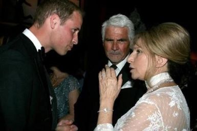 Britain&#039;s Prince William speaks to actress Barbra Streisand and her husband James Brolin at the BAFTA Brits to Watch event in Los Angeles
