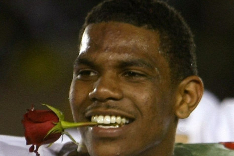 Ohio State Buckeyes quarterback Terrelle Pryor holds a rose between his teeth after beating the Oregon Ducks in the 96th Rose Bowl Game in Pasadena, California, January 1, 2010