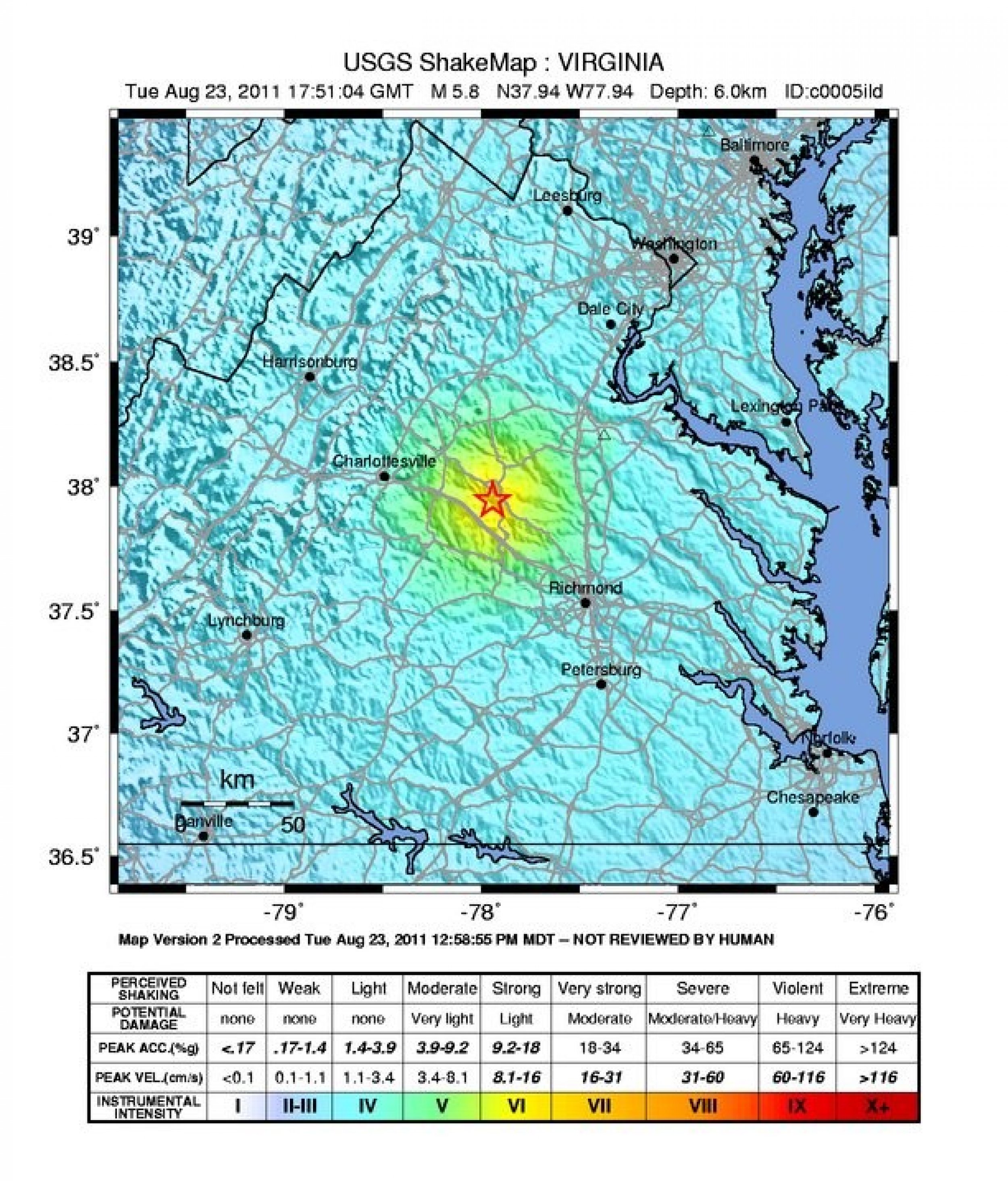 Virginia Earthquake 2011 Map
