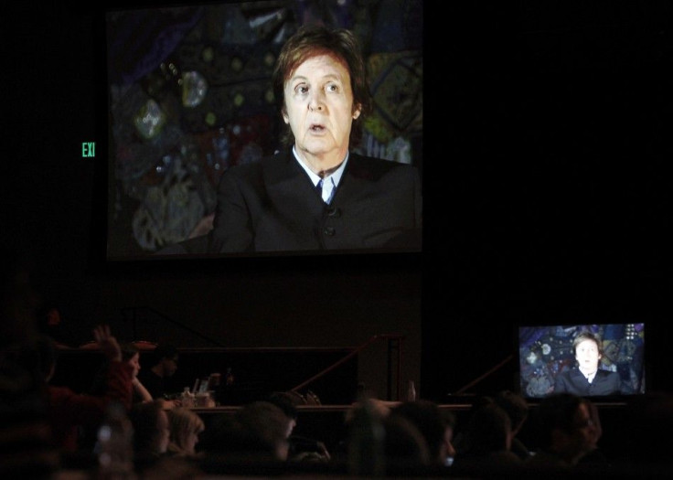 British singer McCartney answers question via satellite during Showtime session for "The Love We Make" during Summer Television Critics Association Cable Press Tour in Beverly Hills