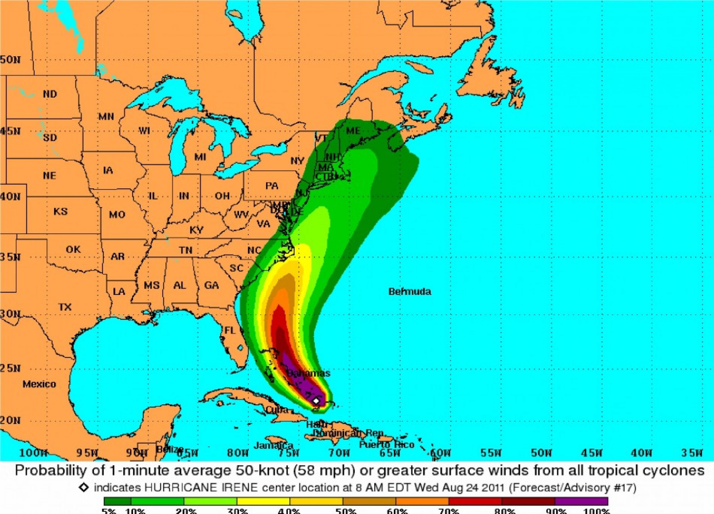 Hurricane Irene Projected Path Map 3