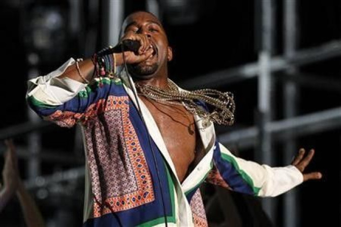Singer Kanye West performs during the last concert on the main stage of the Coachella Valley Music & Arts Festival in Indio, California