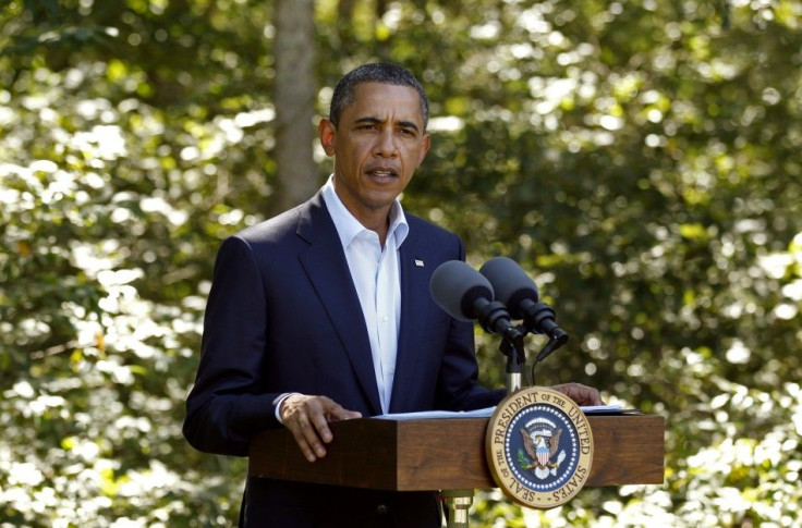 U.S. President Barack Obama delivers a statement on Libya from his vacation on Martha&#039;s Vineyard in Massachusetts
