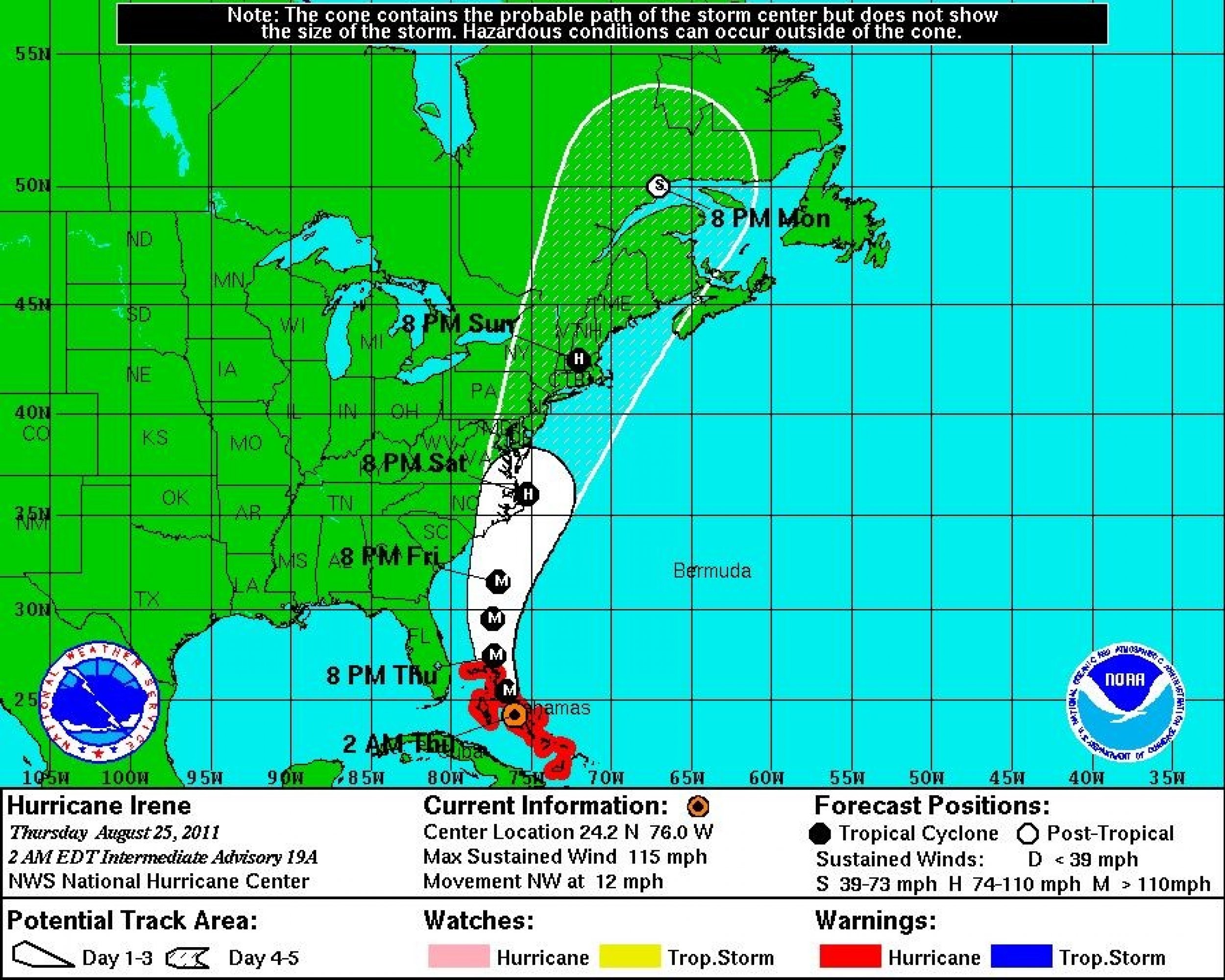 Hurricane Irene Path Dangerously Approaching Category 4, NHCs Latest Predictions.