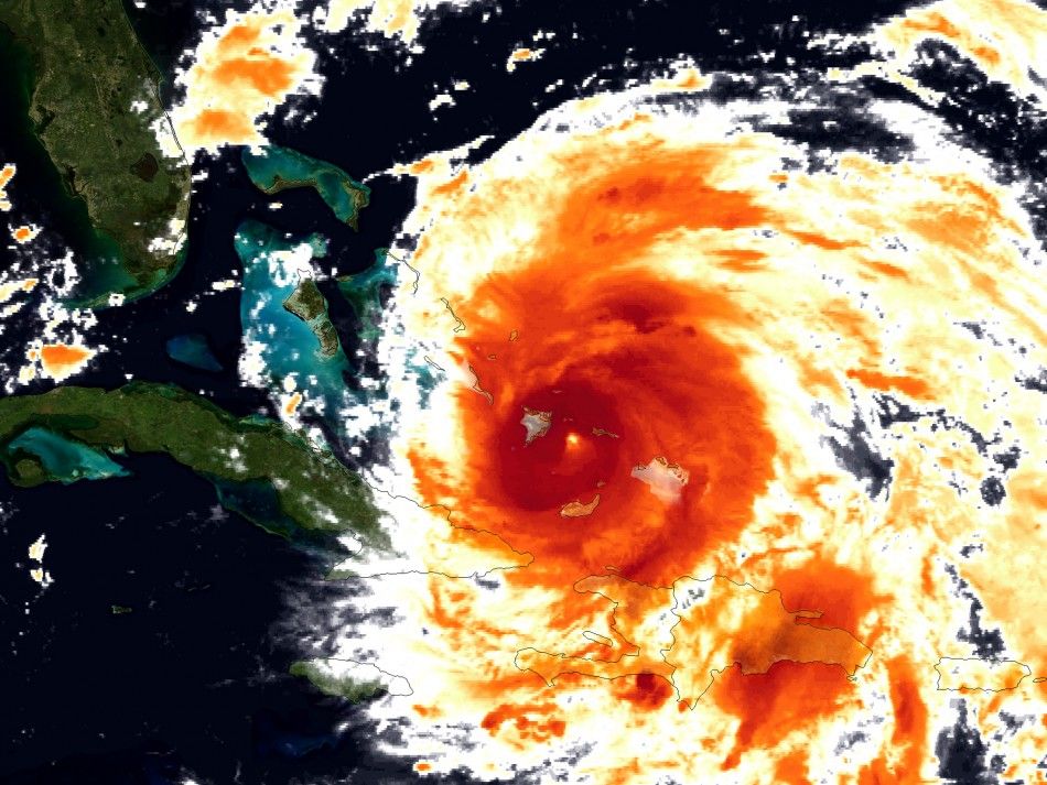 Handout image courtesy of NOAA shows a colorized infrared view of Hurricane Irene captured by the GOES-East satellite