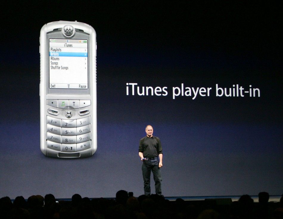 Apple CEO Steve Jobs introduces the ROKR, the worlds first mobile phone with iTunes, during an event in San Francisco 