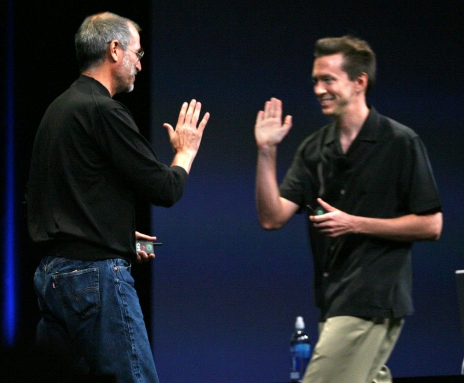 Apple Corporation Chief Executive Officer Steve Jobs L greets Apple Vice-President Scott Forstall during the presentation of their new operating system, OS 10.5 quotLeopardquot at the Apple 2006 Worldwide Development Conference at the Moscone Center