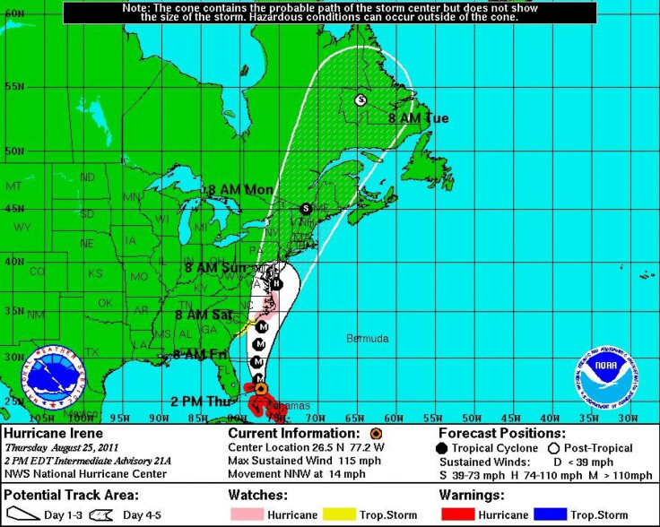 Hurricane Irene Path