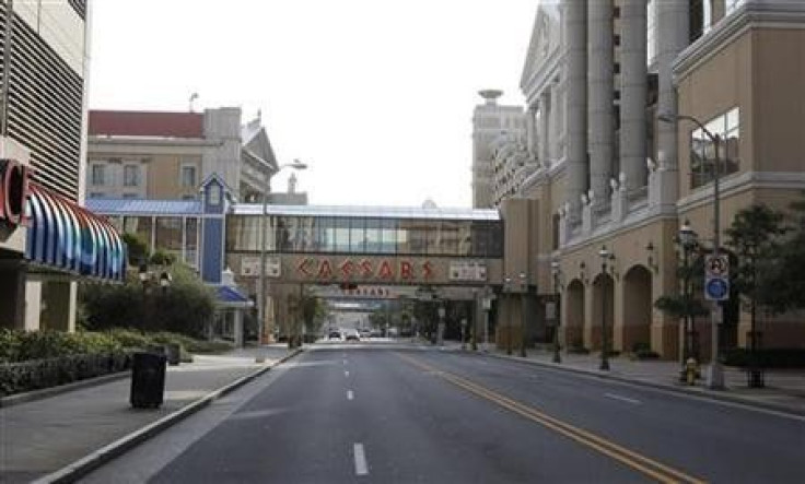 A general view shows the empty streets outside The Caesar&#039;s Casino in Atlantic City, New Jersey