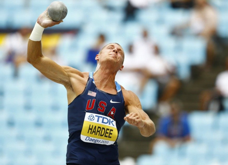 Trey Hardee of the U.S. competes during the shot put event of the men's decathlon at the the IAAF World Athletics Championships in Daegu