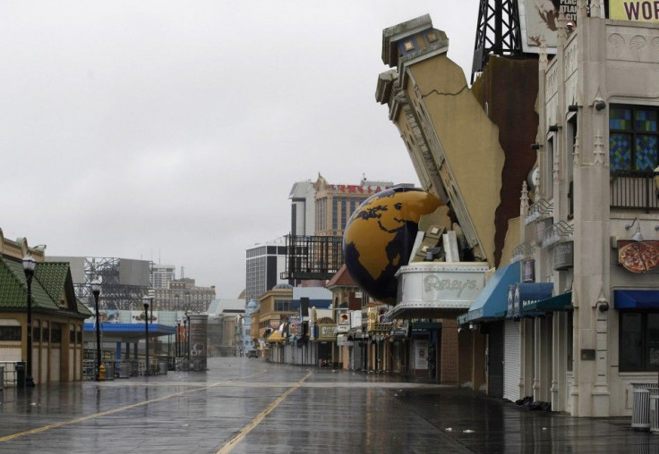 The boardwalk at Atlantic City is deserted as the first rains from Hurricane Irene hit the New Jersey Shore