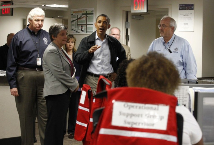 U.S. President Obama speaks about Hurricane Irene during visit to National Response Coordination Center in Washington