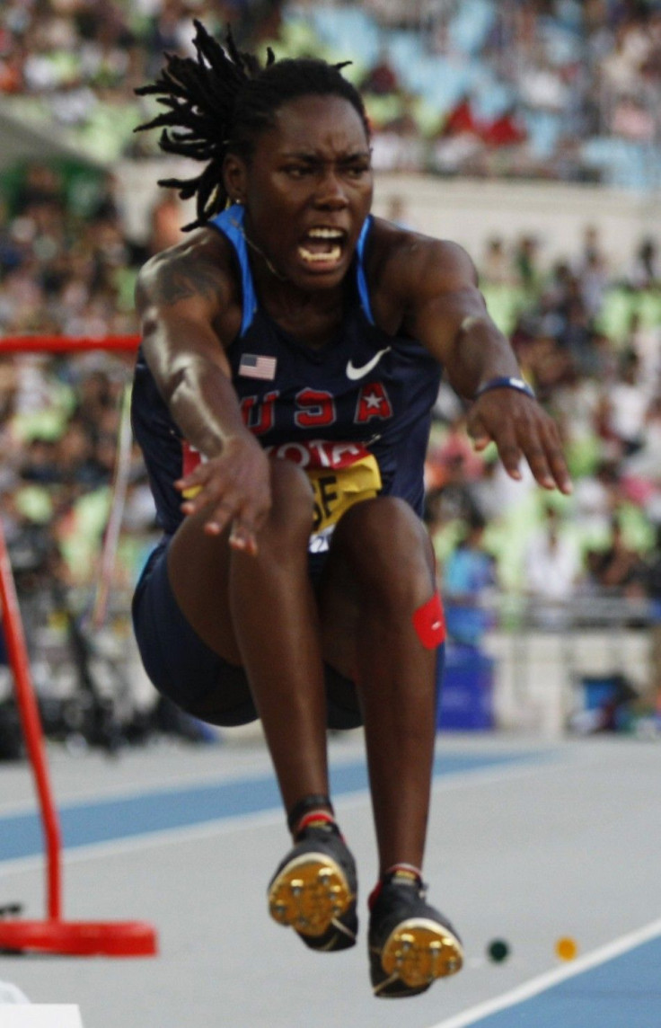 Brittney Reese of the U.S. competes in the women&#039;s long jump final at the IAAF World Championships in Daegu