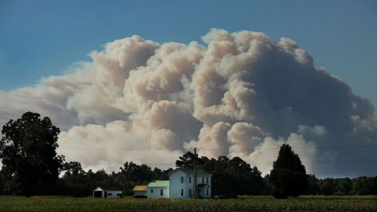 Smoke arising from a fire at the Great Dismal Swamp Nationla Wildlife Refuge