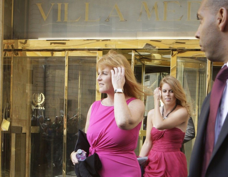 Sarah Ferguson, Britain's Duchess of York, and her daughter Princess Beatrice leave Hassler Hotel in downtown Rome