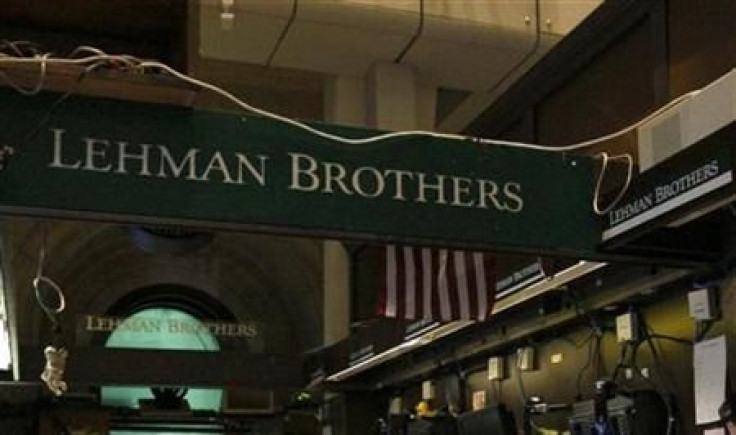 The Lehman Brothers booth on the trading floor of the New York Stock Exchange