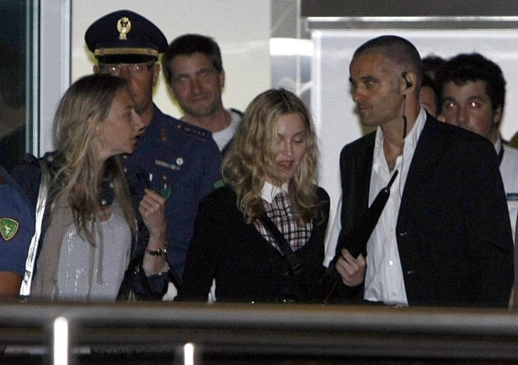 Madonna arrives at the Venice airport during the 68th Venice Film Festival