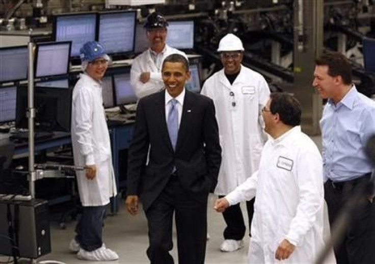 President Barack Obama tours Solyndra, Inc., a solar panel manufacturing facility in Fremont, California