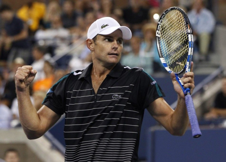 Roddick of the U.S. celebrates his win over compatriot Russell during their match at the U.S. Open tennis tournament in New York