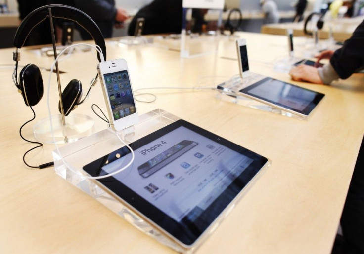 A dedicated iPad station is seen in front of an iPhone at the Apple store in New York