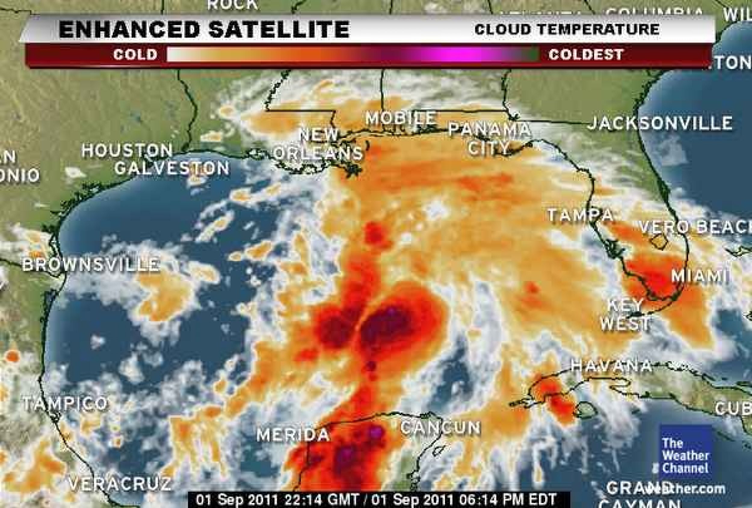 Satellite activity of the disturbance moving into the Gulf