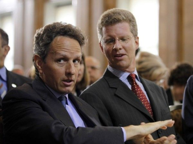 U.S. Treasury Secretary Tim Geithner (L) and Housing and Urban Development (HUD) Secretary Shaun Donovan participate in the Obama administration's Conference on the Future of Housing Finance. 